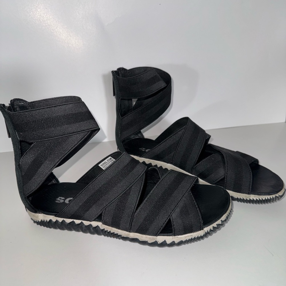 Sorel Black Strappy Zip-Back Women’s Sandals - Picture 5 of 11